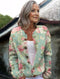 Cardigan à manches longues sans col à fleurs vertes