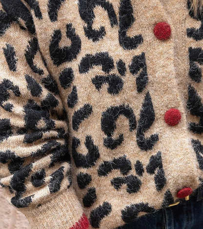 Cardigan unique à manches longues, imprimé léopard, de couleur marron