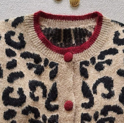 Cardigan unique à manches longues, imprimé léopard, de couleur marron