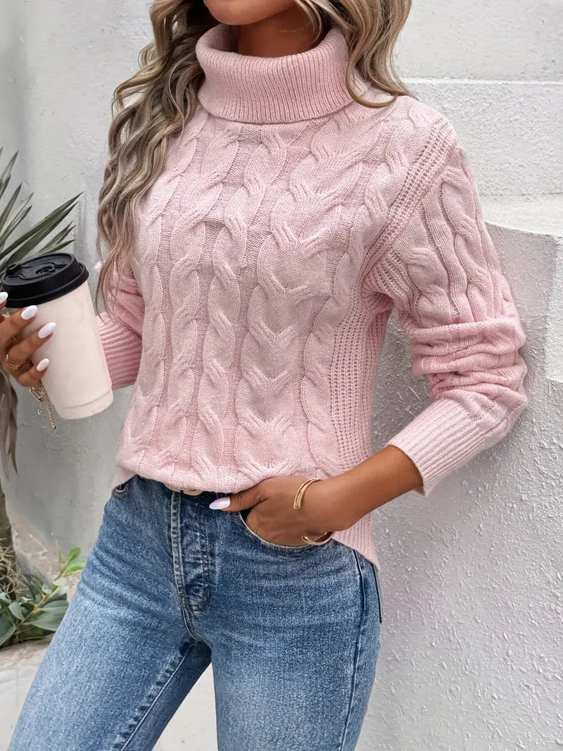 Mila – Pull à col roulé en maille torsadée pour femmes