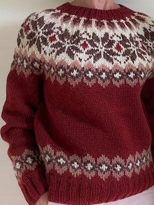 Pull rouge confortable à col rond et manches longues