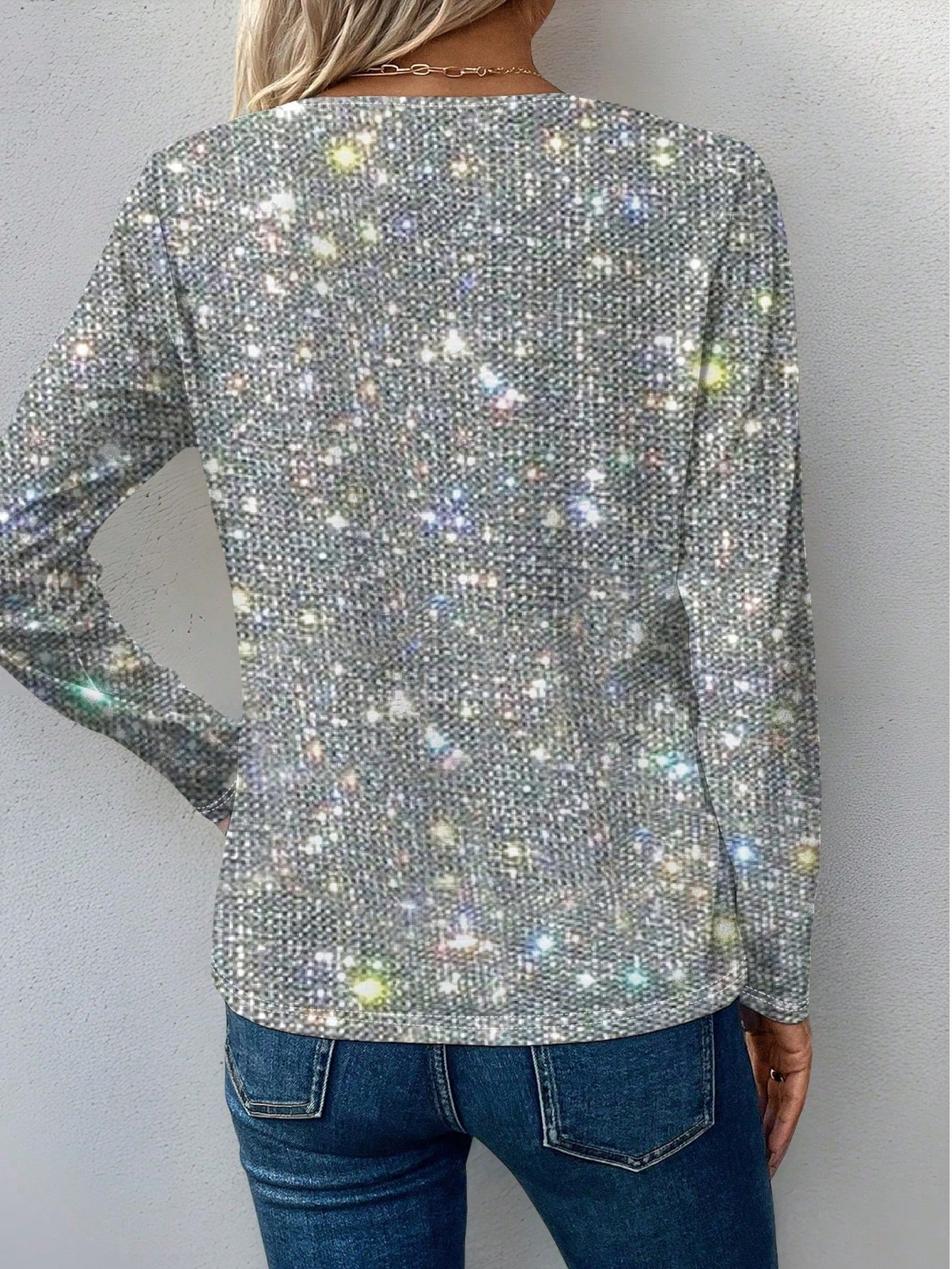 Magnifique top à col en V avec paillettes