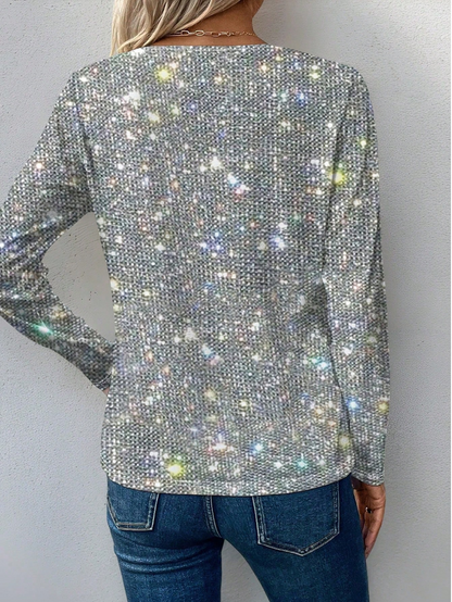 Magnifique top à col en V avec paillettes