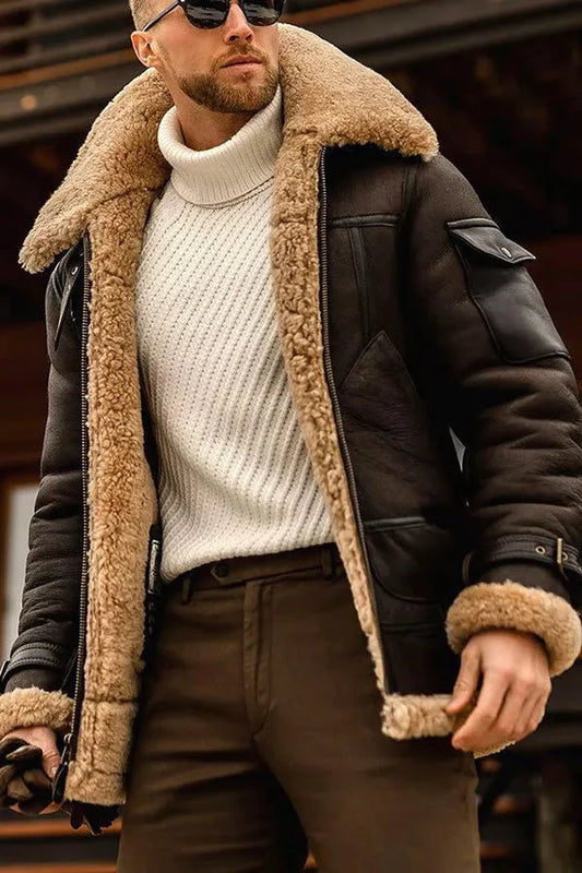 Veste en cuir volante de style camel pour hommes
